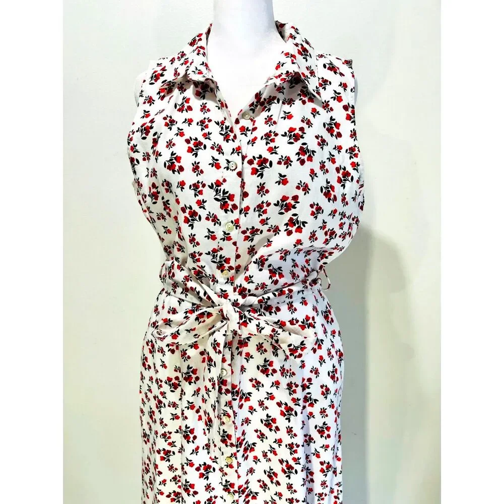 Cynthia Rowley linen dress maxi cottage roses classic summer vacation women 8
